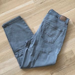 American Eagle Mom Jeans muted green color.
